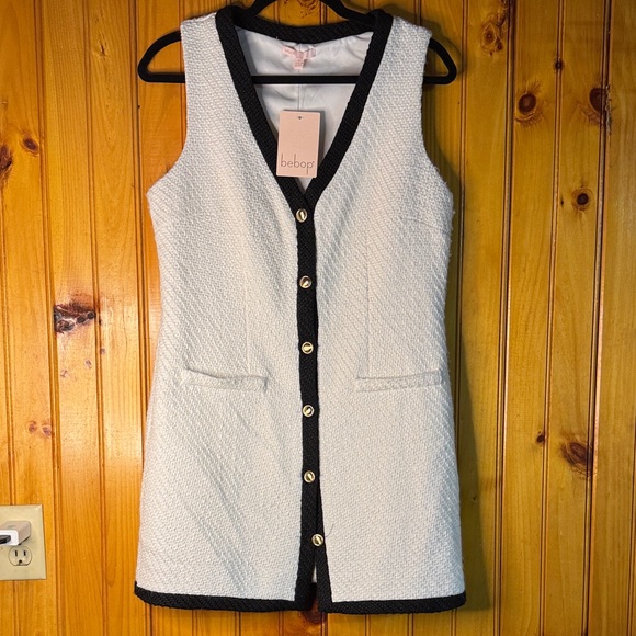 BeBop Dresses & Skirts - BeBop Black and White Tweed Midi Dress with Gold Accent Buttons